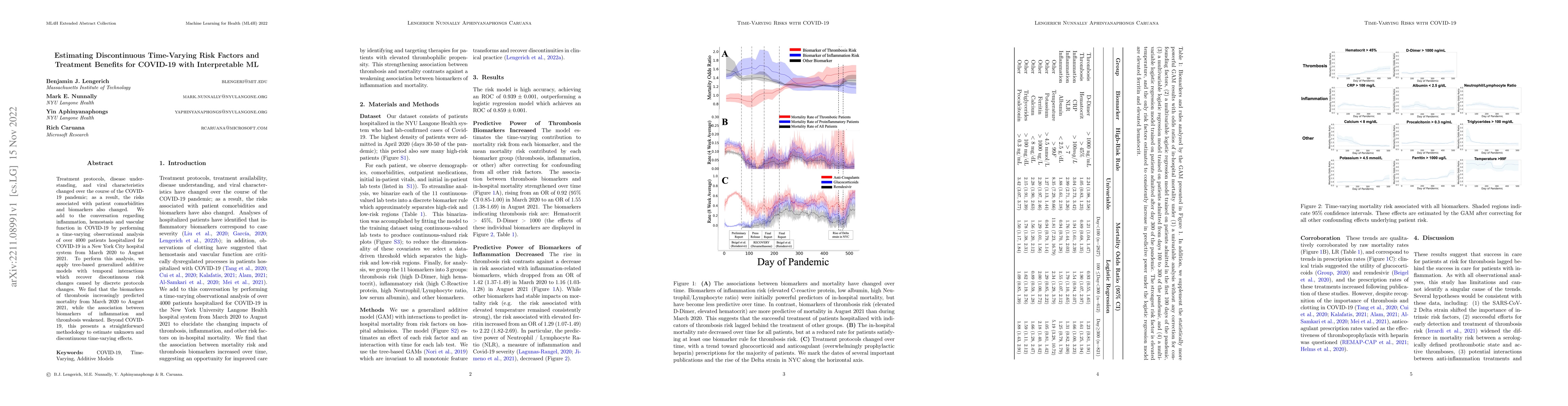 Thumbnail for Estimating Discontinuous Time-Varying Risk Factors and Treatment
  Benefits for COVID-19 with Interpretable ML
