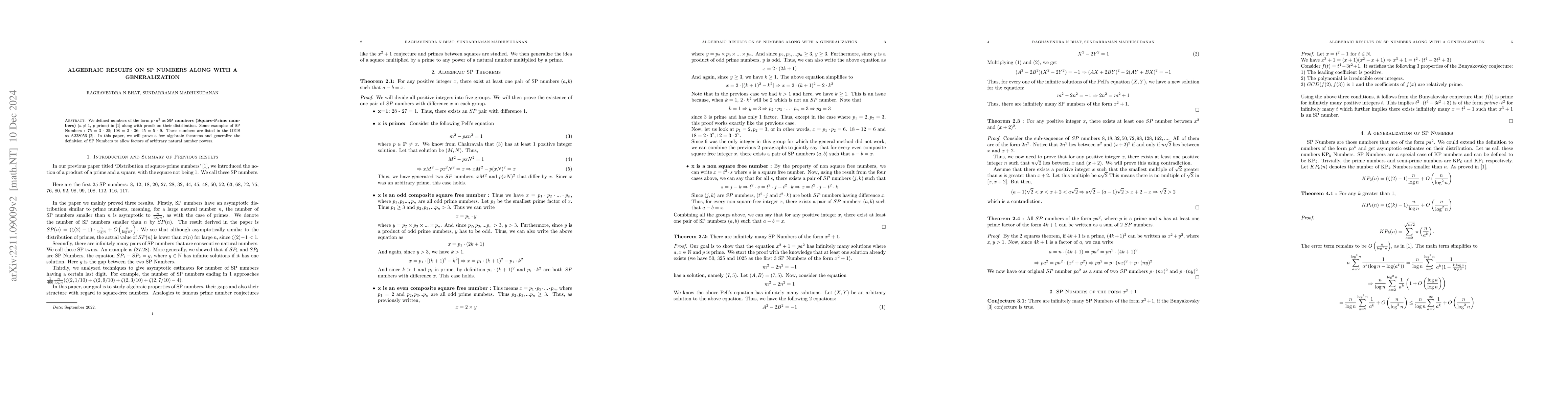 Thumbnail for Algebraic Results on SP Numbers along with a generalization