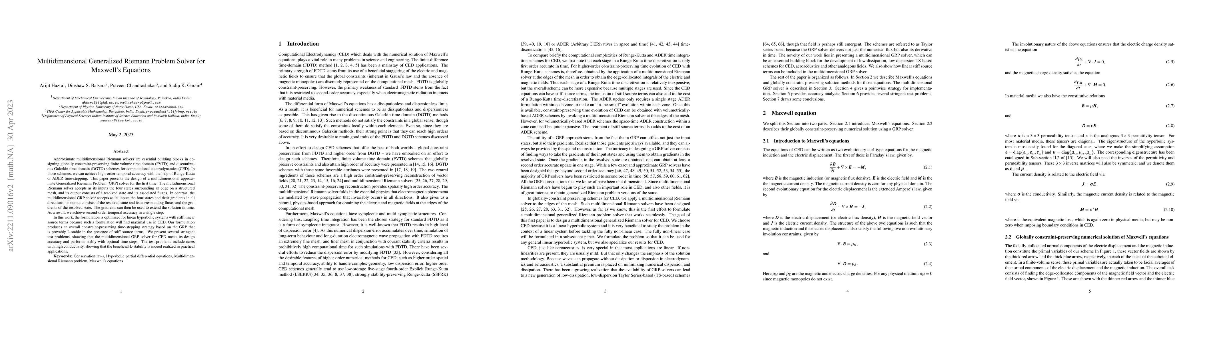 Thumbnail for Multidimensional Generalized Riemann Problem Solver for Maxwell's
  Equations
