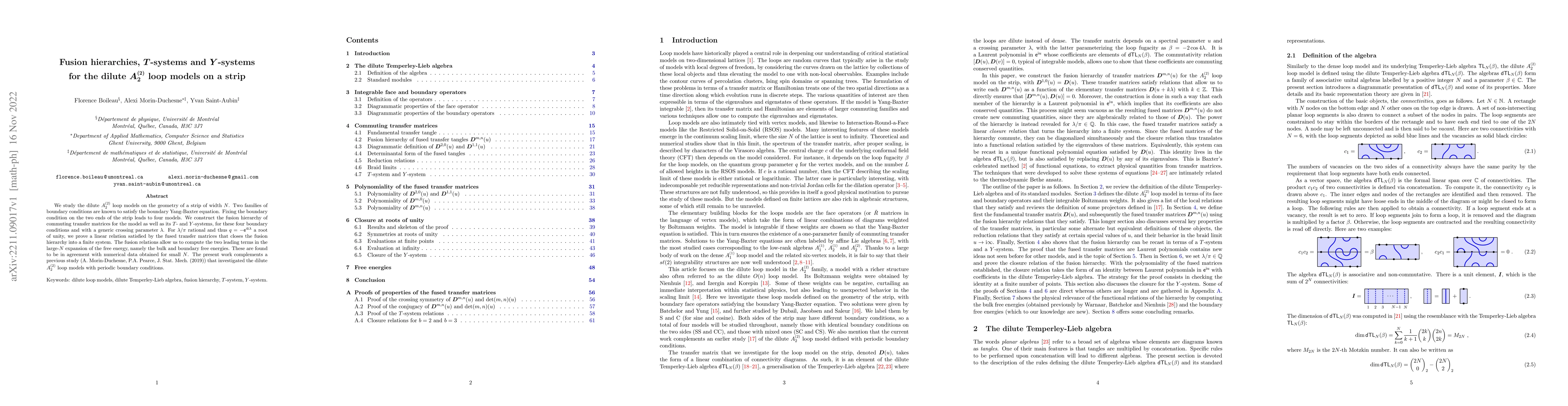 Thumbnail for Fusion hierarchies, $T$-systems and $Y$-systems for the dilute
  $A_2^{(2)}$ loop models on a strip