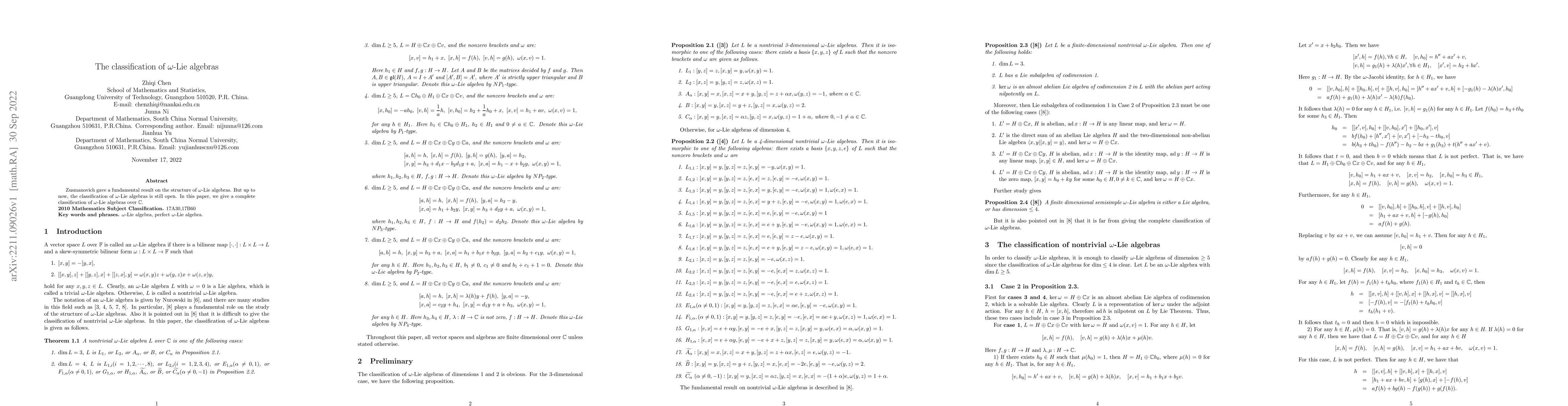 Thumbnail for The classification of $\omega$-Lie algebras