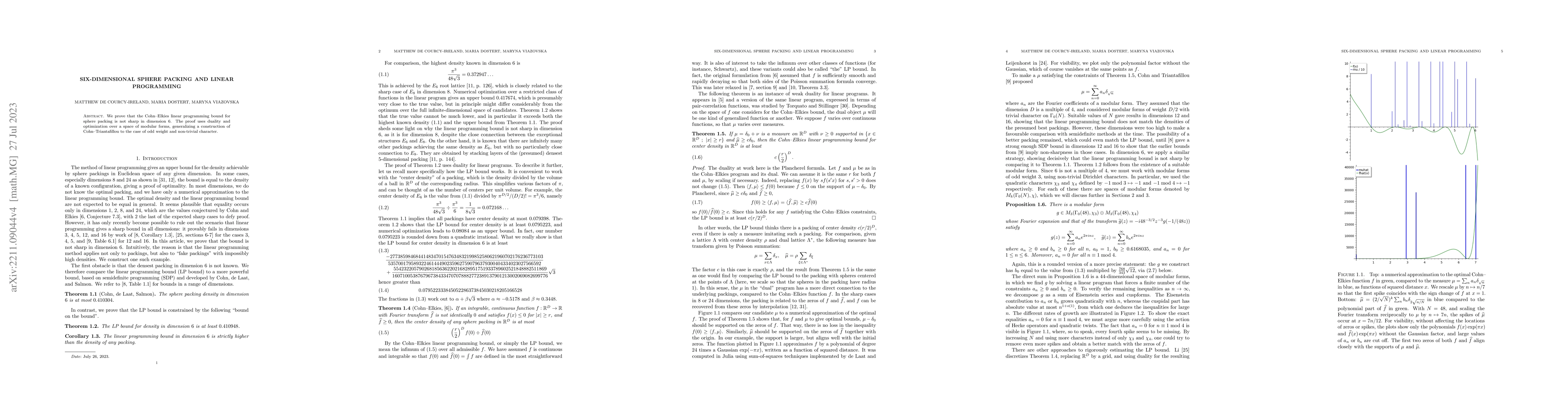 Thumbnail for Six-dimensional sphere packing and linear programming