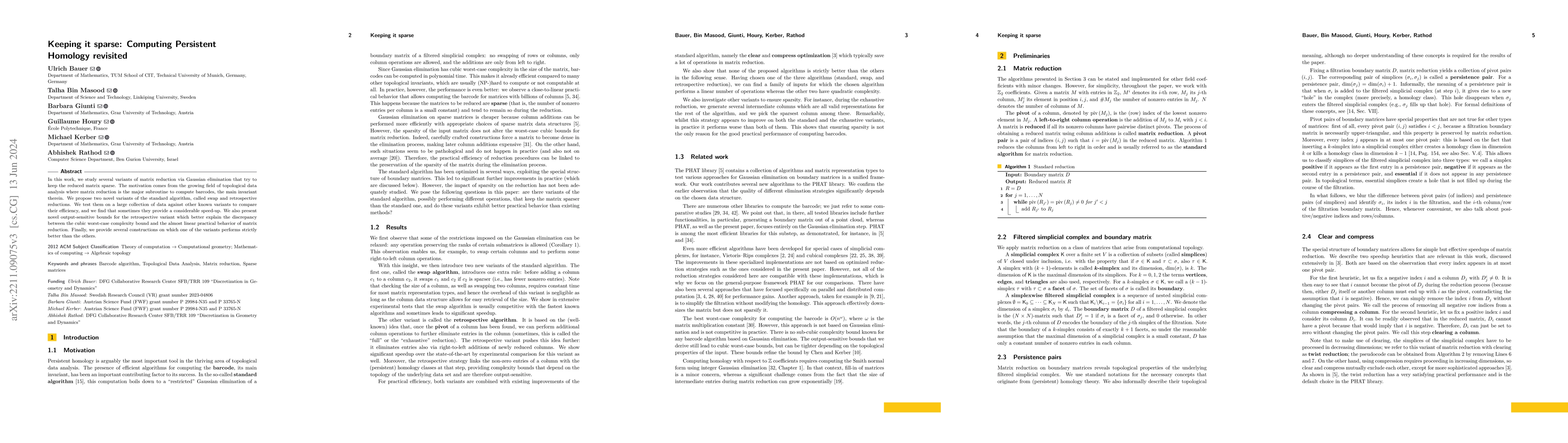 Thumbnail for Keeping it sparse: Computing Persistent Homology revisited