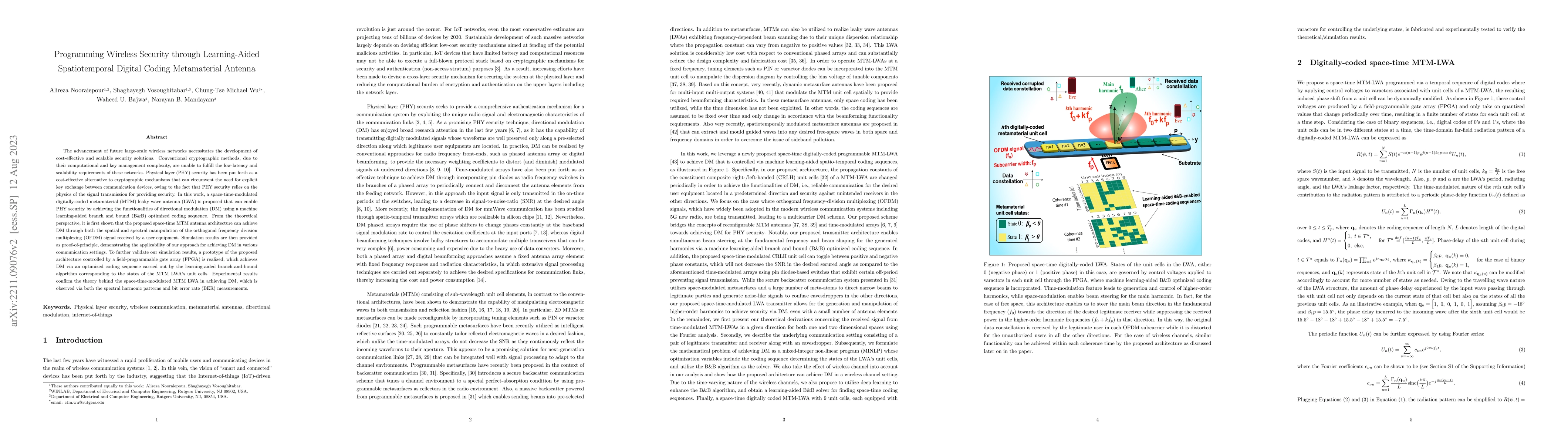 Thumbnail for Programming Wireless Security through Learning-Aided Spatiotemporal
  Digital Coding Metamaterial Antenna