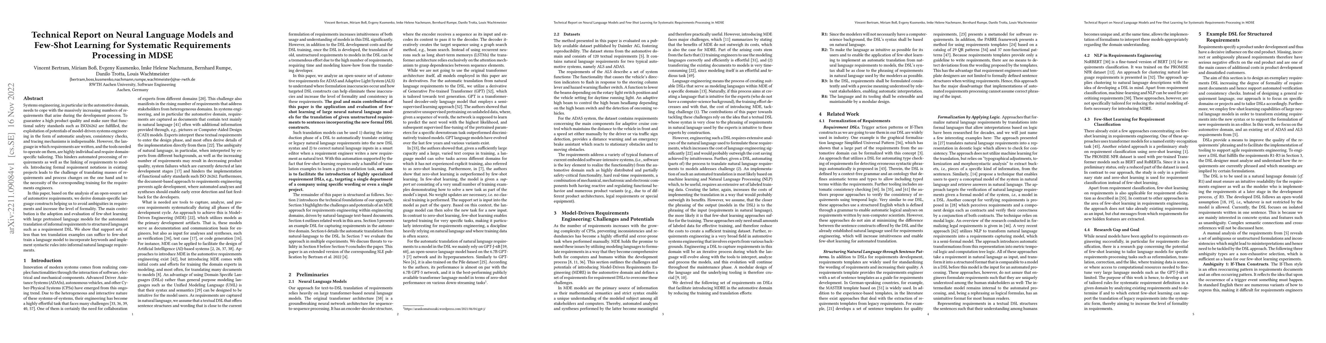 Thumbnail for Technical Report on Neural Language Models and Few-Shot Learning for
  Systematic Requirements Processing in MDSE
