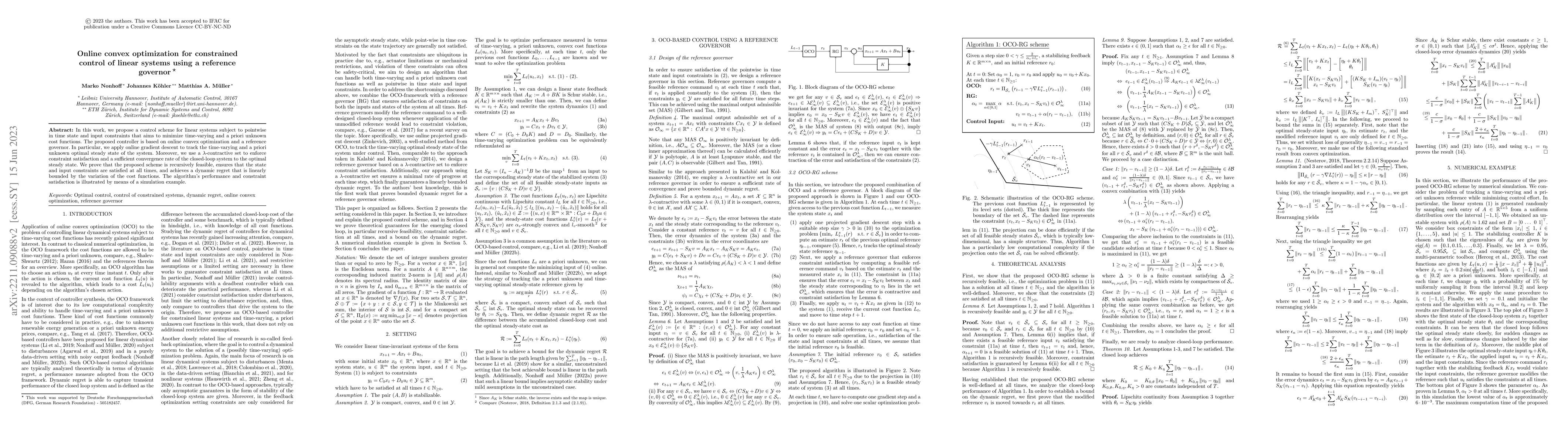 Thumbnail for Online convex optimization for constrained control of linear systems
  using a reference governor