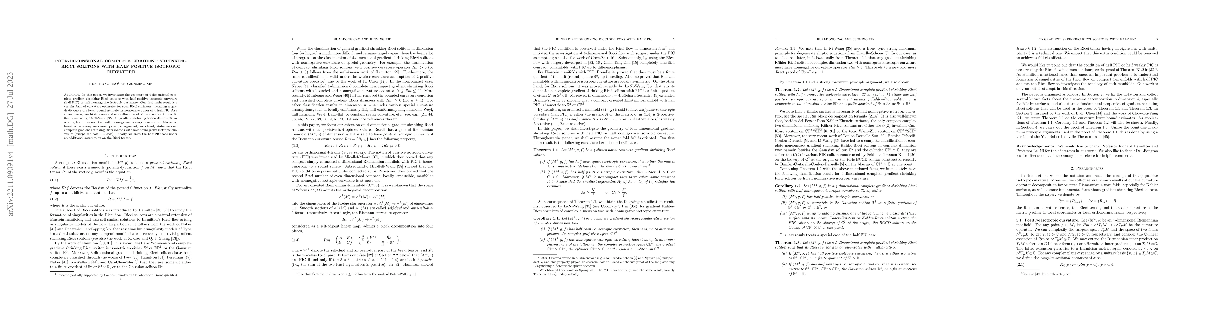 Thumbnail for Four-dimensional complete gradient shrinking Ricci solitons with half
  positive isotropic curvature