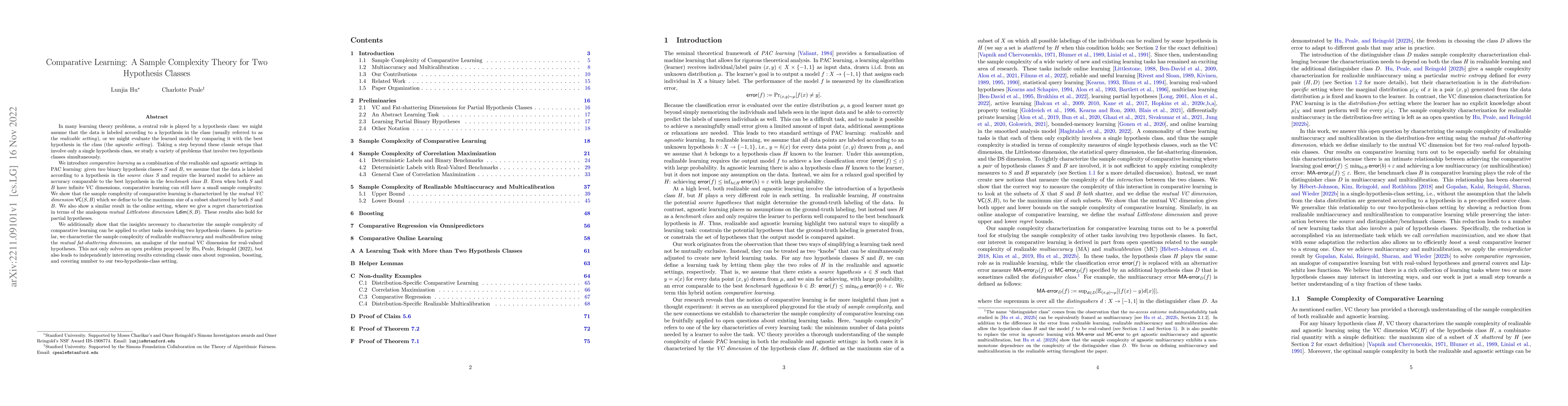 Thumbnail for Comparative Learning: A Sample Complexity Theory for Two Hypothesis
  Classes