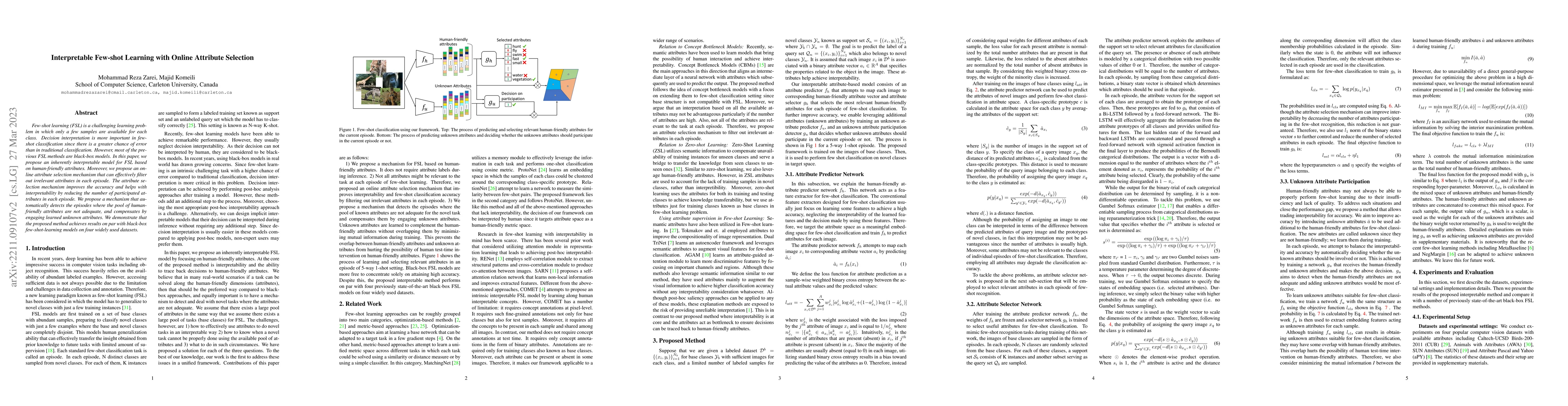 Thumbnail for Interpretable Few-shot Learning with Online Attribute Selection