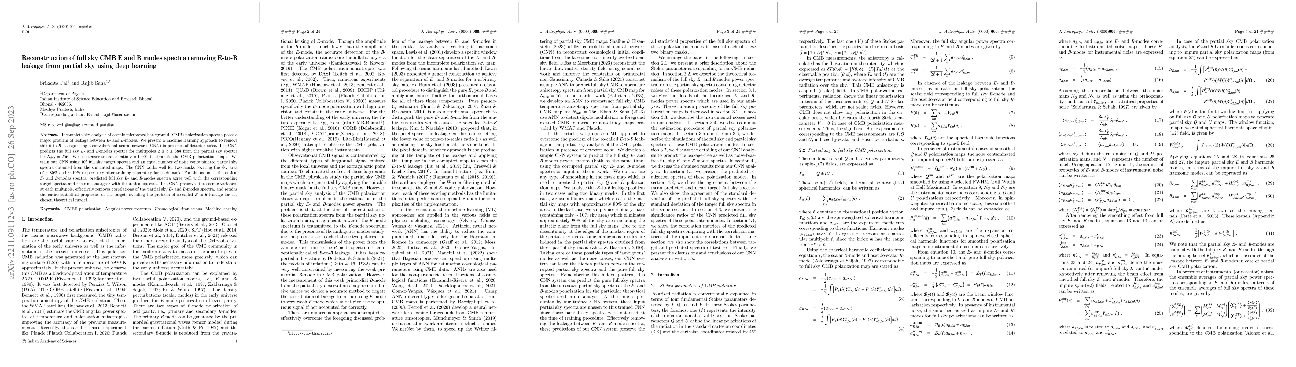 Thumbnail for Reconstruction of full sky CMB $\bf{E}$ and $\bf{B}$ modes spectra
  removing $\bf{E}$-to-$\bf{B}$ leakage from partial sky using deep learning