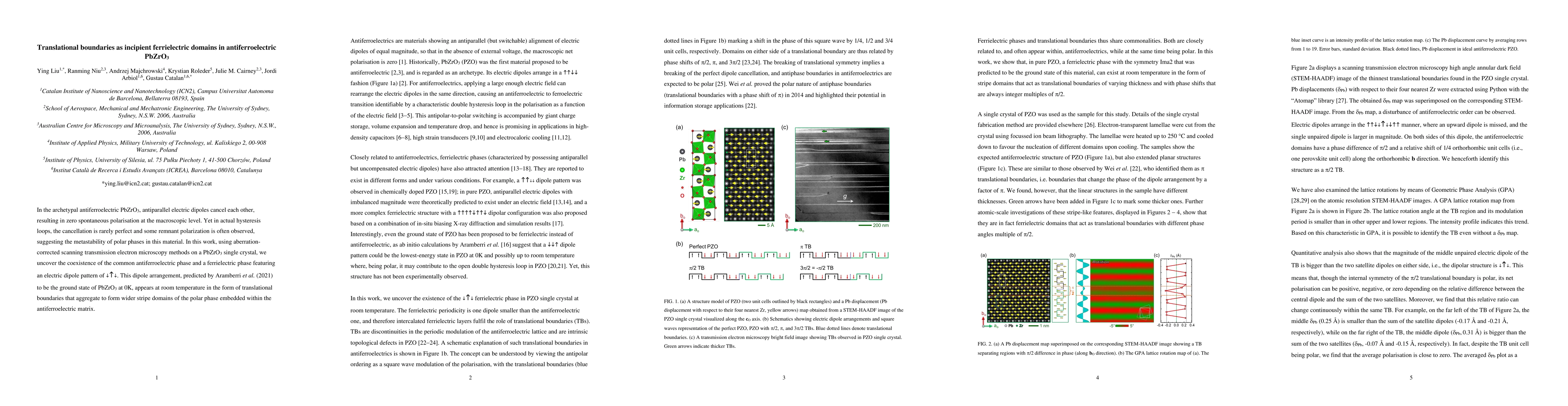 Thumbnail for Translational boundaries as incipient ferrielectric domains in
  antiferroelectric PbZrO3