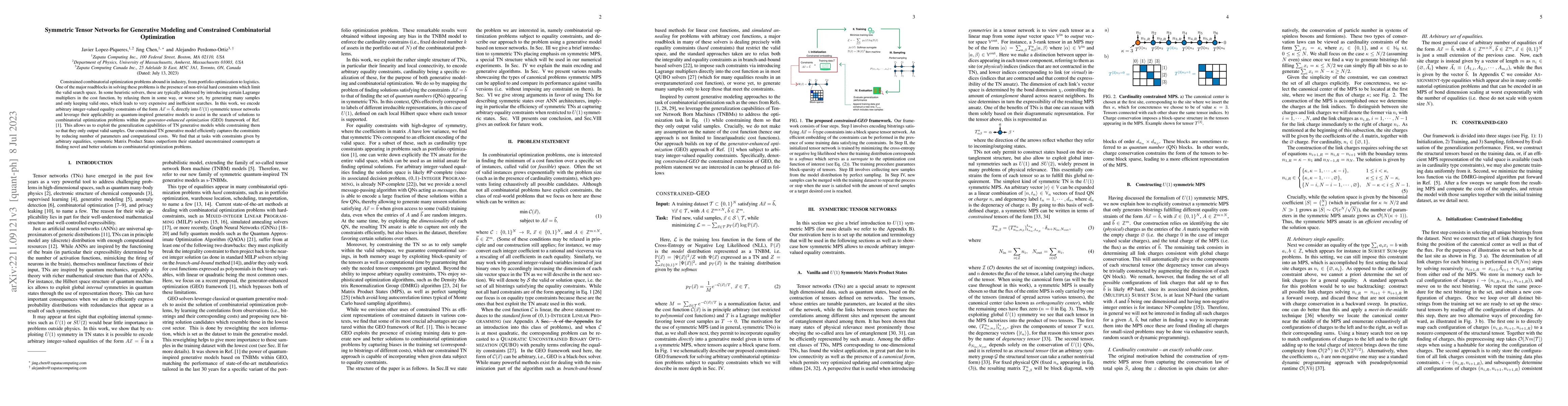 Thumbnail for Symmetric Tensor Networks for Generative Modeling and Constrained
  Combinatorial Optimization