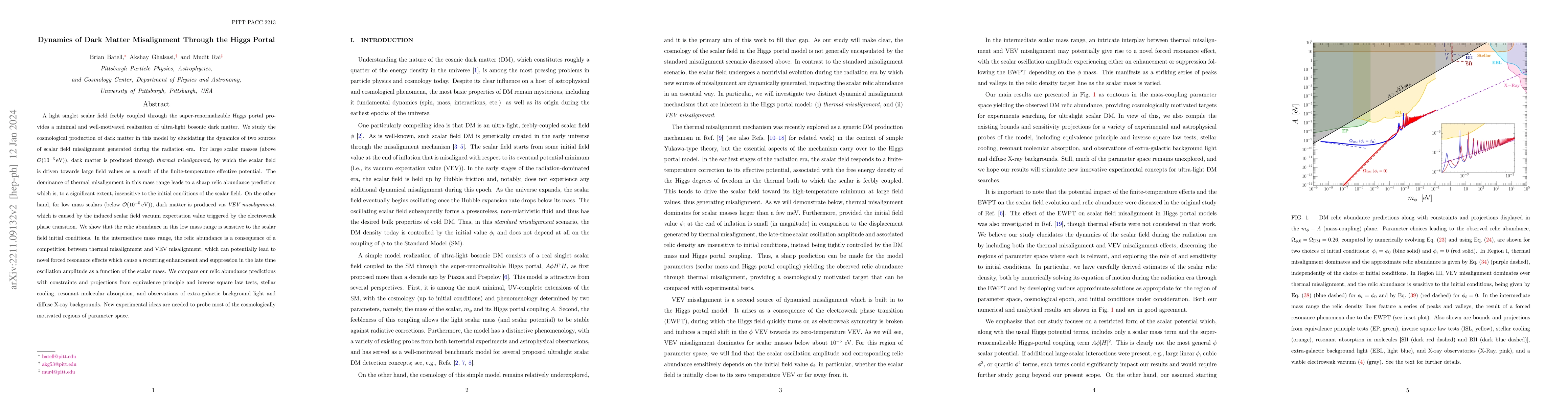 Thumbnail for Dynamics of Dark Matter Misalignment Through the Higgs Portal