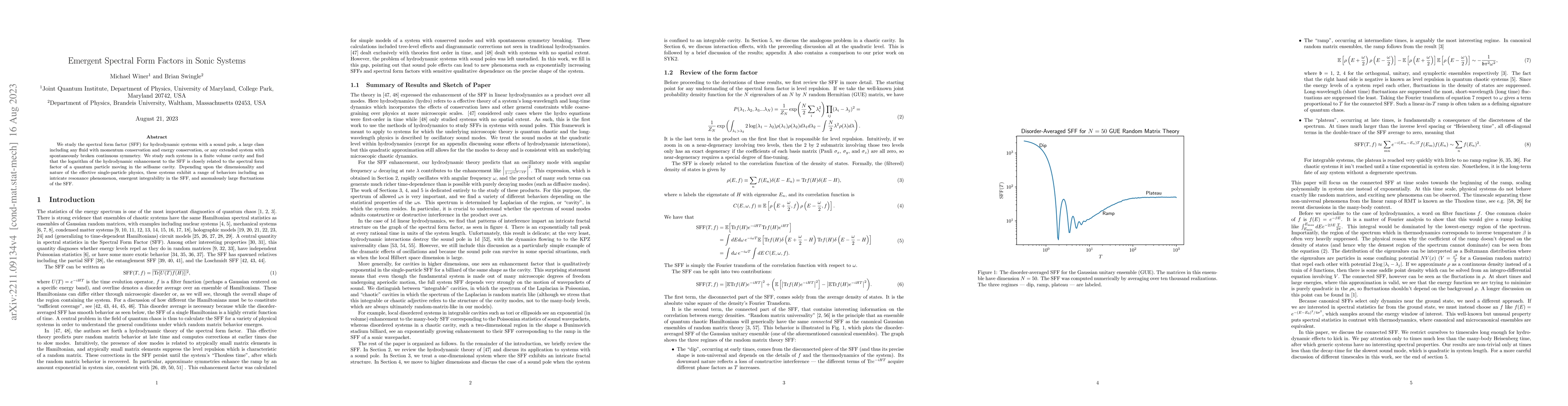 Thumbnail for Emergent Spectral Form Factors in Sonic Systems