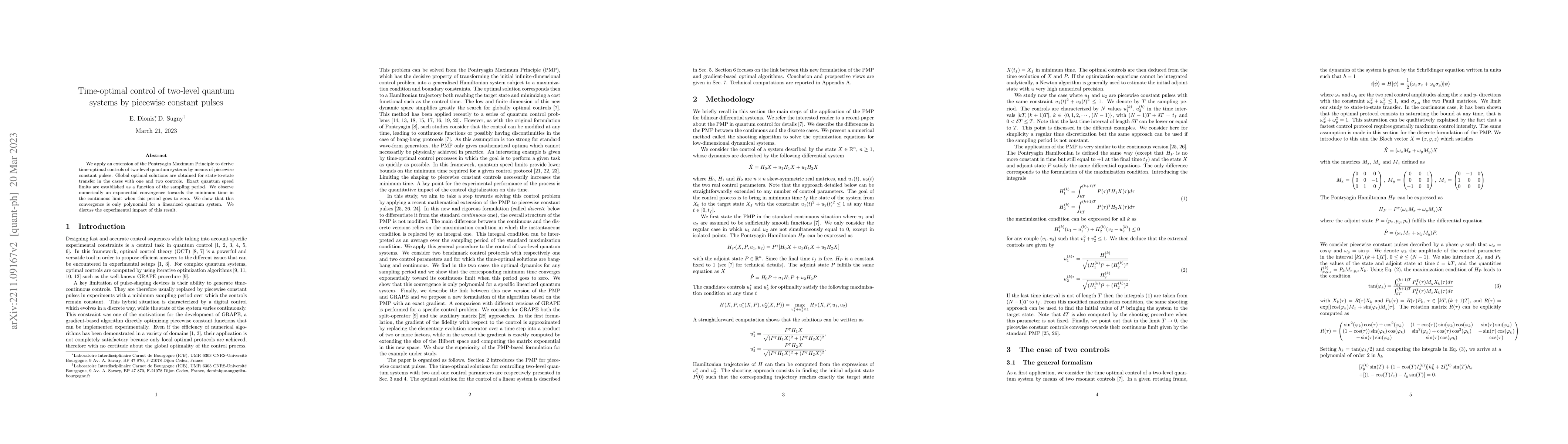 Thumbnail for Time-optimal control of two-level quantum systems by piecewise constant
  pulses