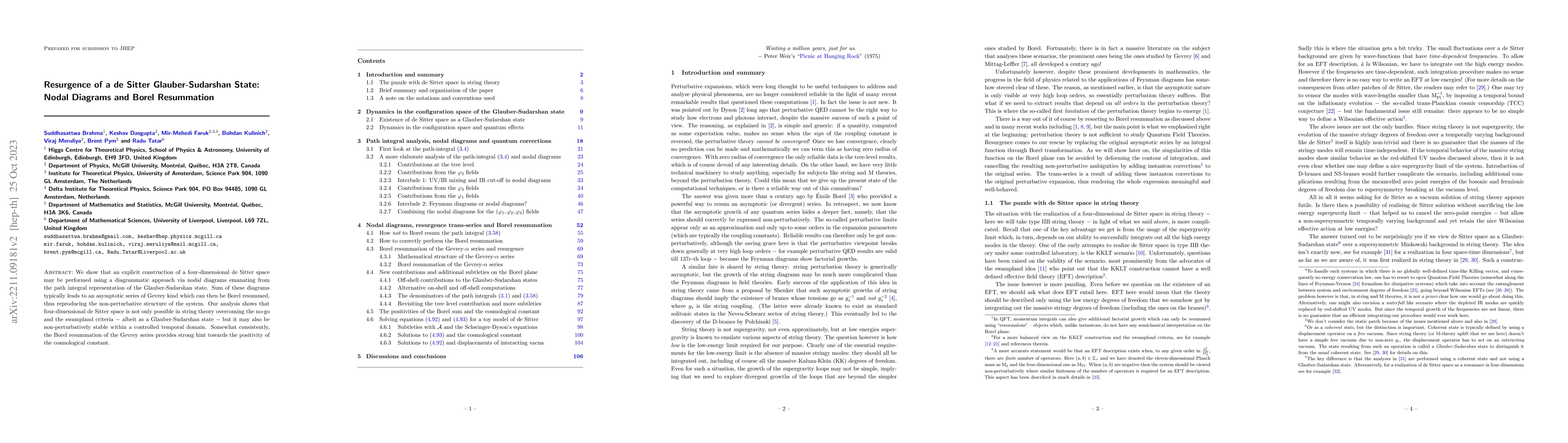 Thumbnail for Resurgence of a de Sitter Glauber-Sudarshan State: Nodal Diagrams and
  Borel Resummation