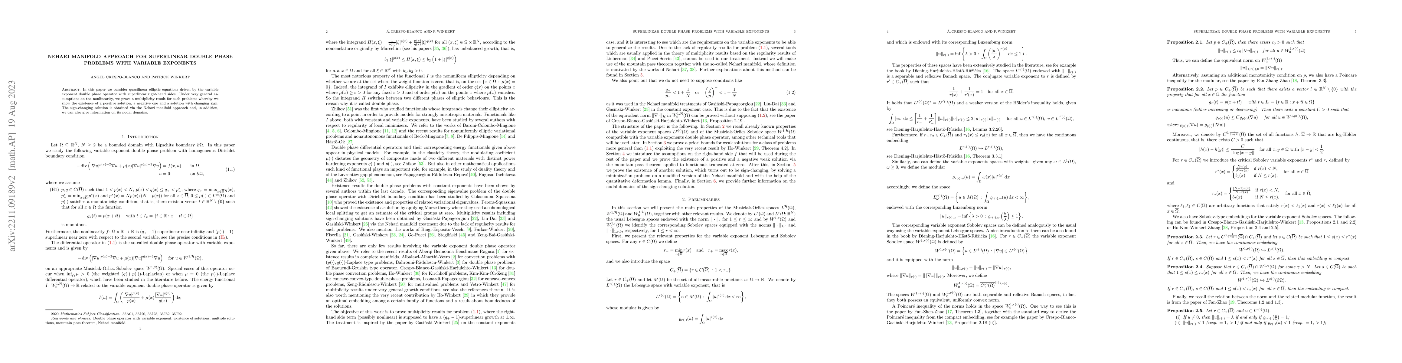Thumbnail for Nehari manifold approach for superlinear double phase problems with
  variable exponents