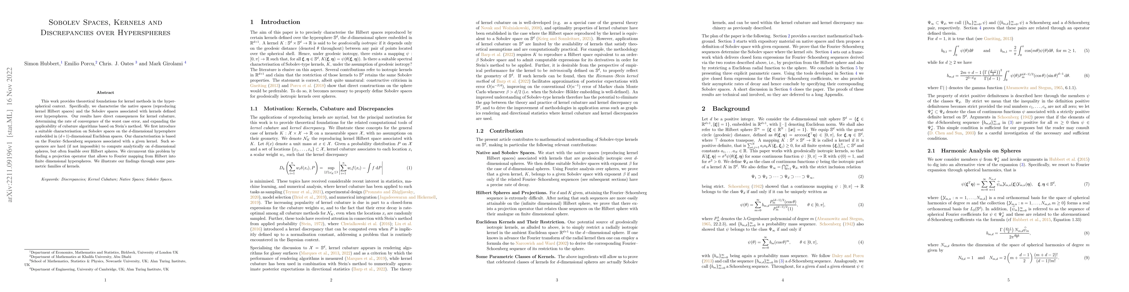 Thumbnail for Sobolev Spaces, Kernels and Discrepancies over Hyperspheres