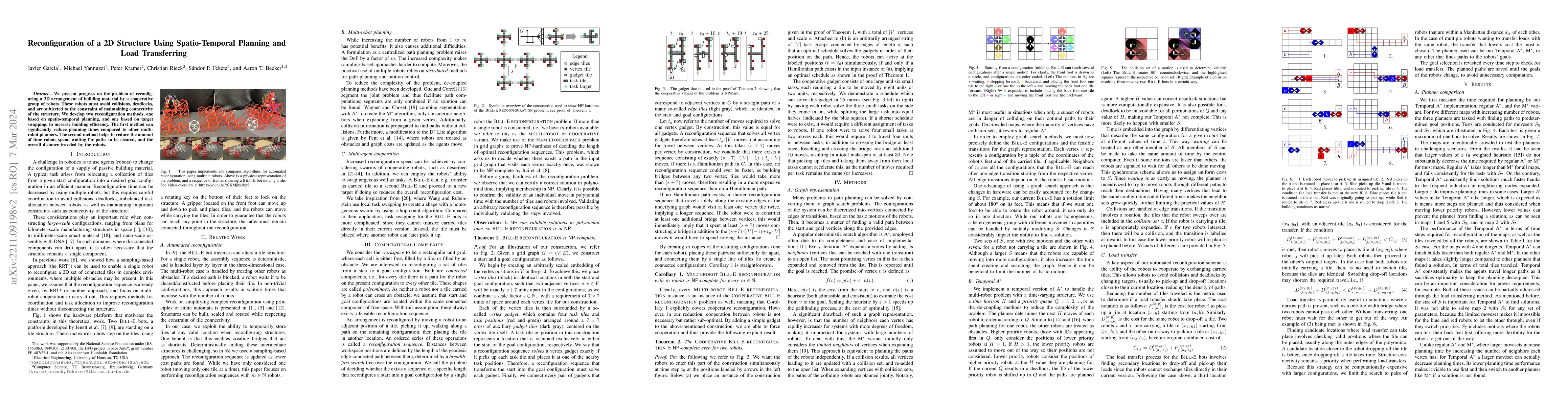 Thumbnail for Reconfiguration of a 2D Structure Using Spatio-Temporal Planning and
  Load Transferring