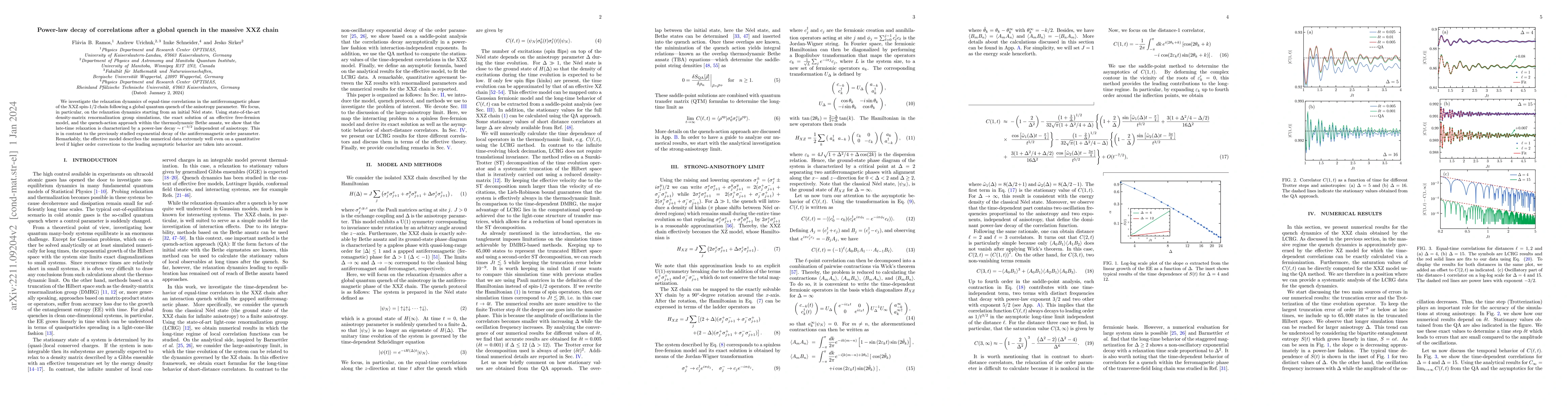 Thumbnail for Power-law decay of correlations after a global quench in the massive XXZ
  chain