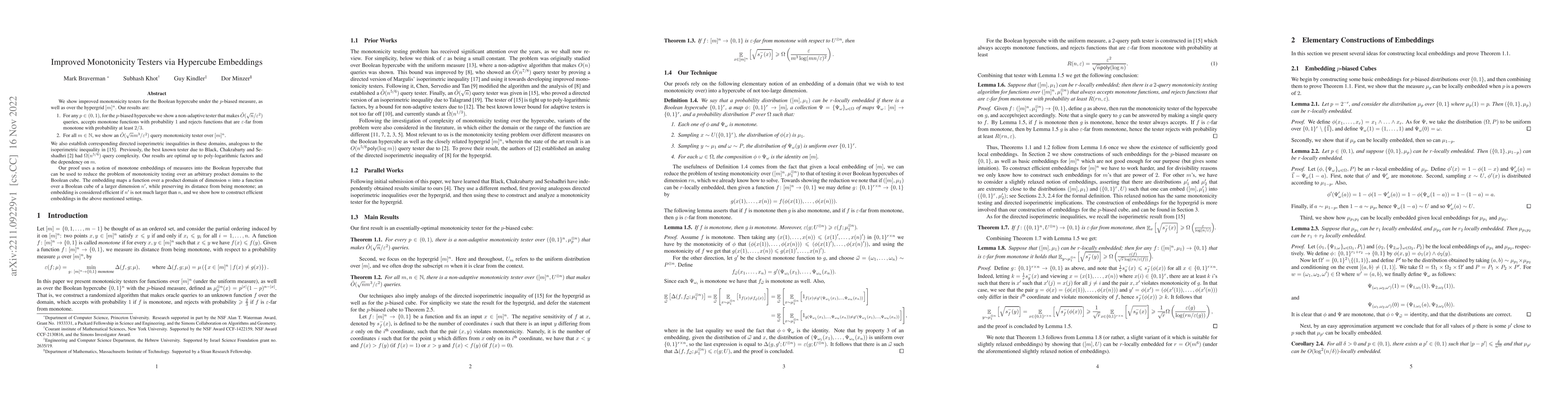 Thumbnail for Improved Monotonicity Testers via Hypercube Embeddings