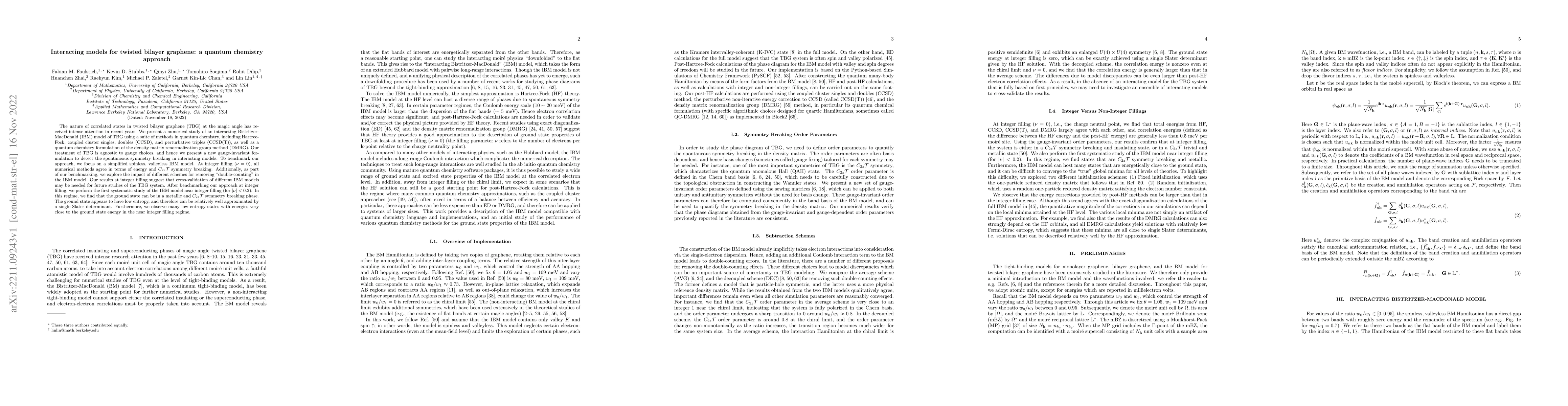 Thumbnail for Interacting models for twisted bilayer graphene: a quantum chemistry
  approach