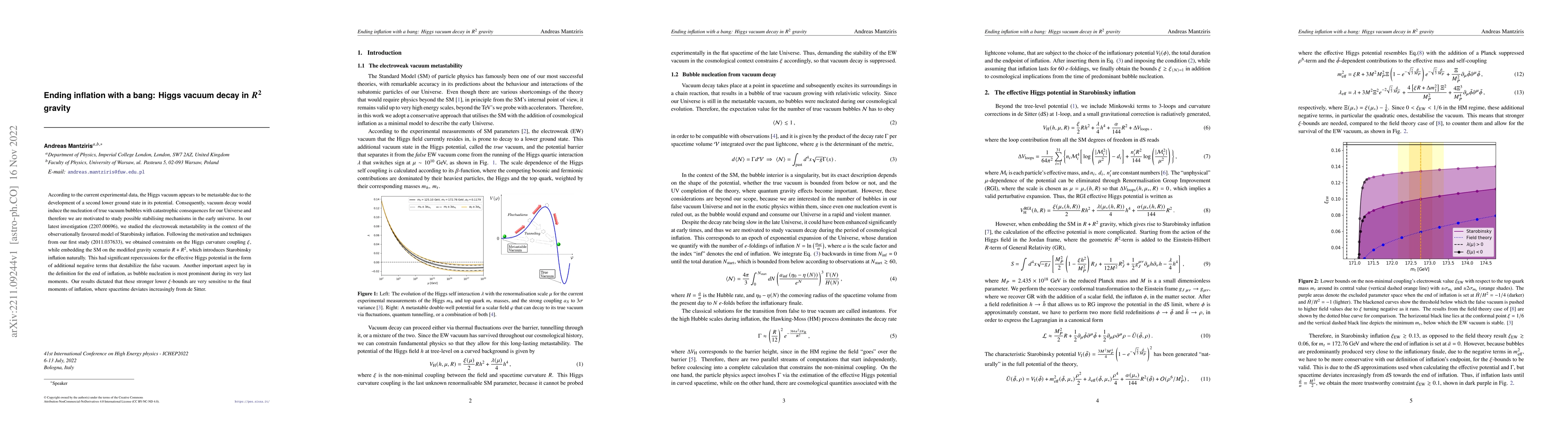 Thumbnail for Ending inflation with a bang: Higgs vacuum decay in $R^2$ gravity