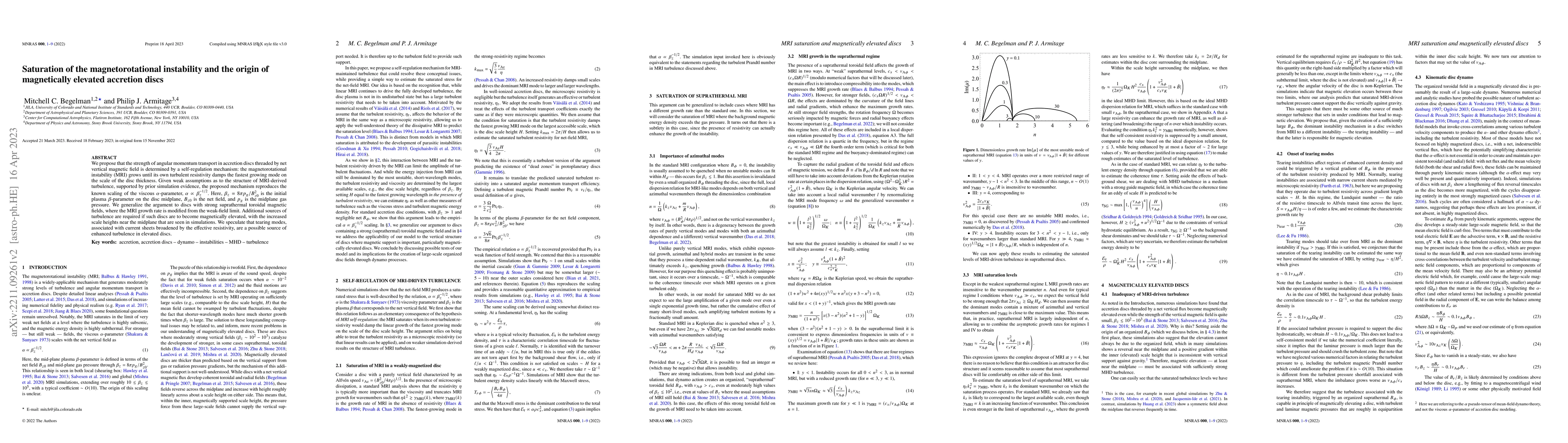 Thumbnail for Saturation of the magnetorotational instability and the origin of
  magnetically elevated accretion discs