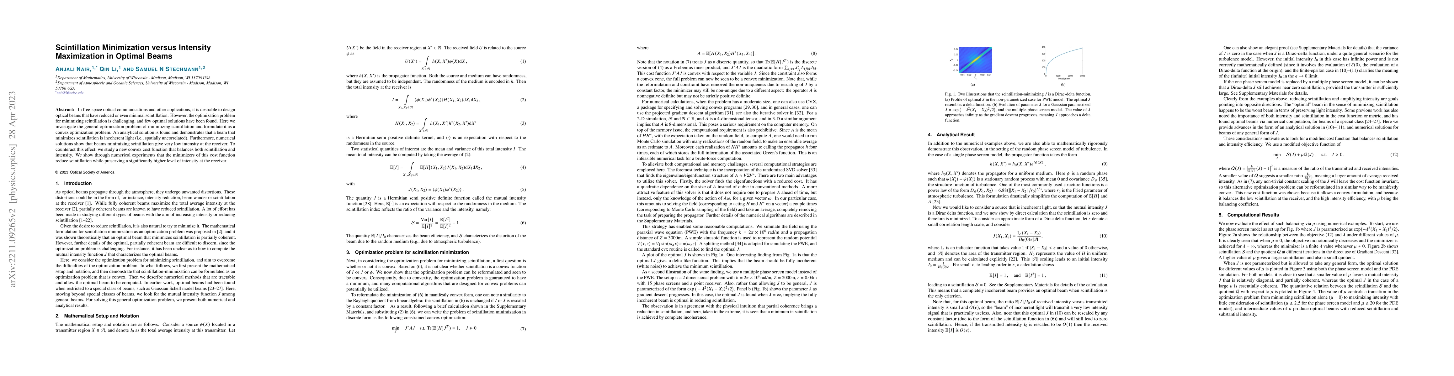 Thumbnail for Scintillation Minimization versus Intensity Maximization in Optimal
  Beams