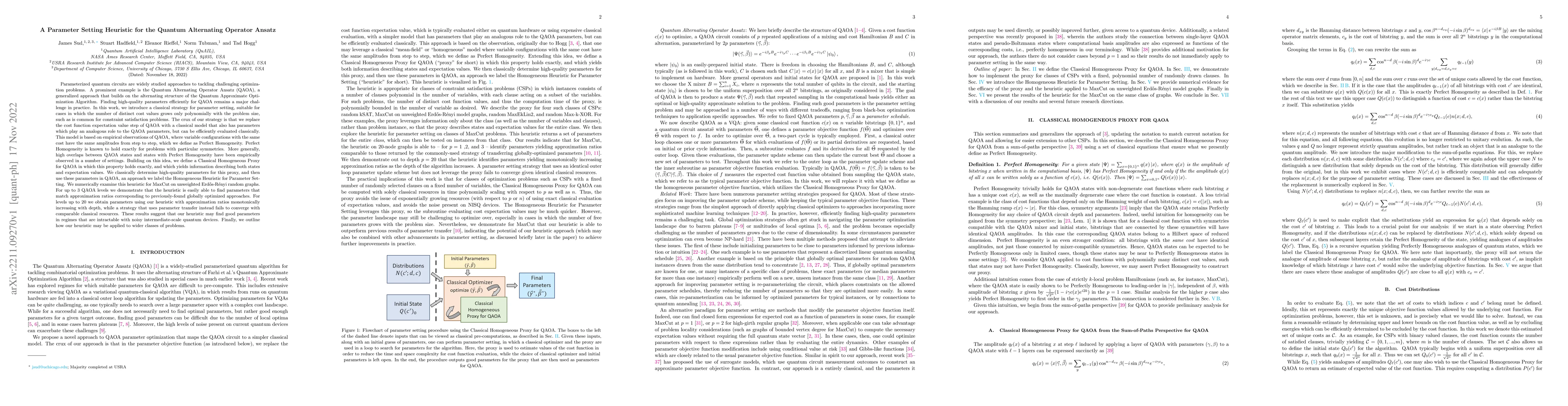 Thumbnail for A Parameter Setting Heuristic for the Quantum Alternating Operator
  Ansatz