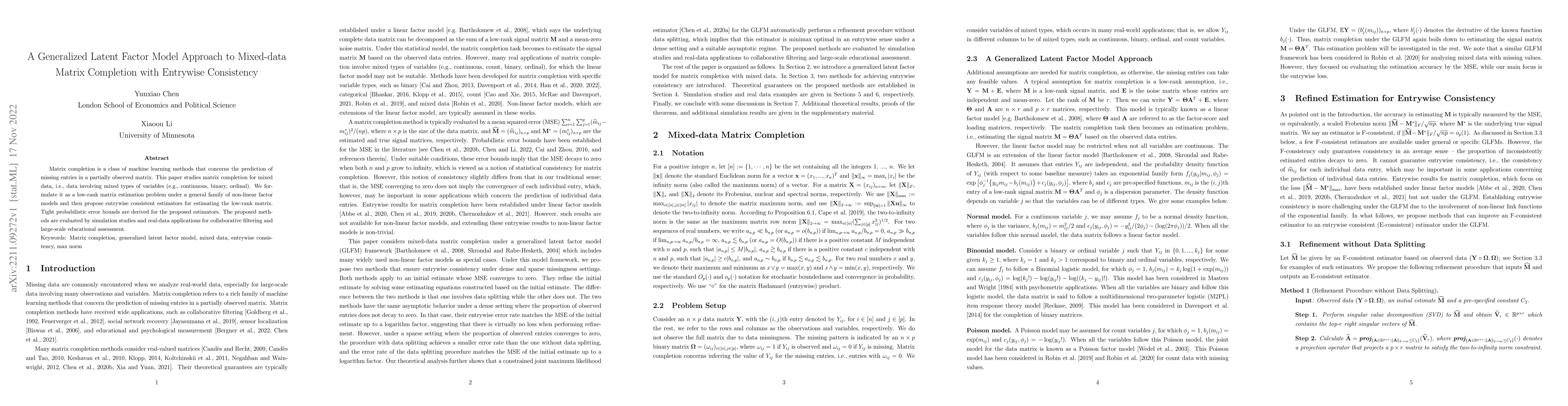 Thumbnail for A Generalized Latent Factor Model Approach to Mixed-data Matrix
  Completion with Entrywise Consistency