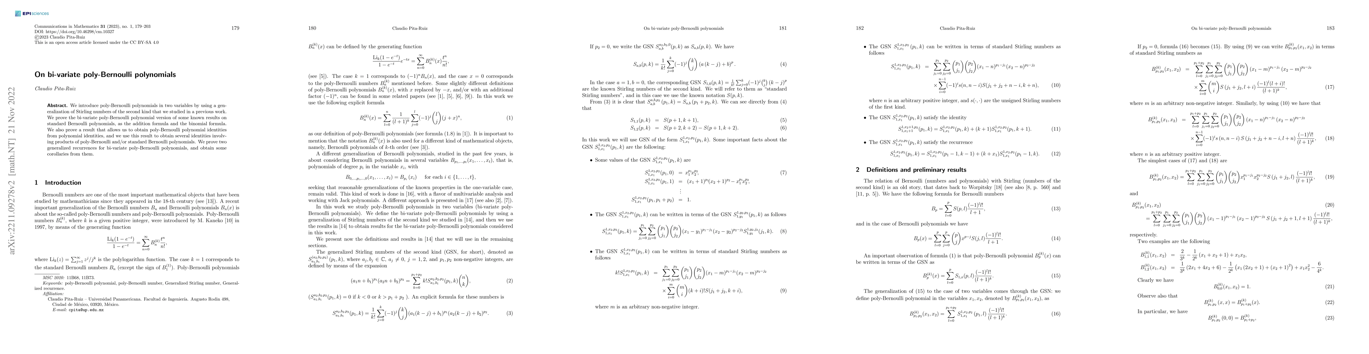 Thumbnail for On bi-variate poly-Bernoulli polynomials
