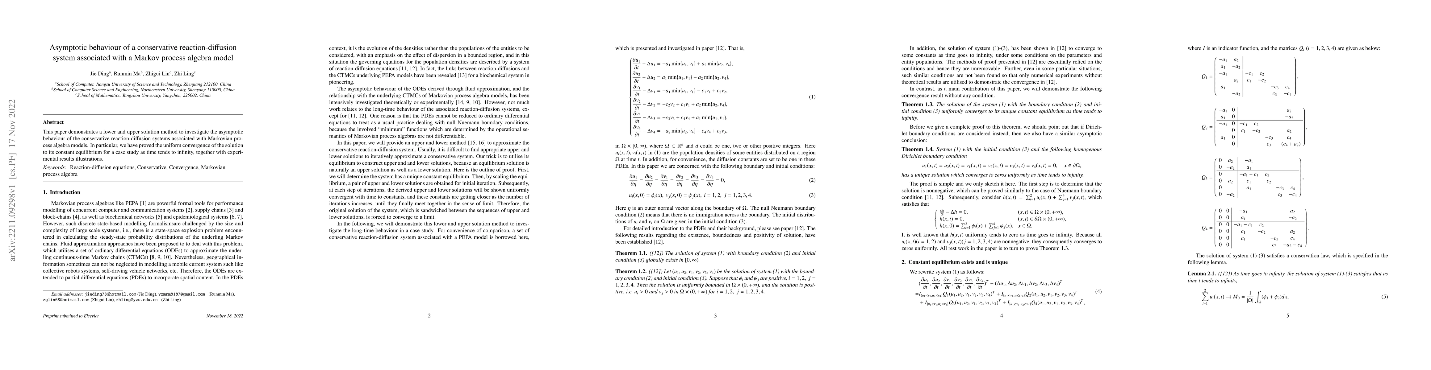 Thumbnail for Asymptotic behaviour of a conservative reaction-diffusion system
  associated with a Markov process algebra model