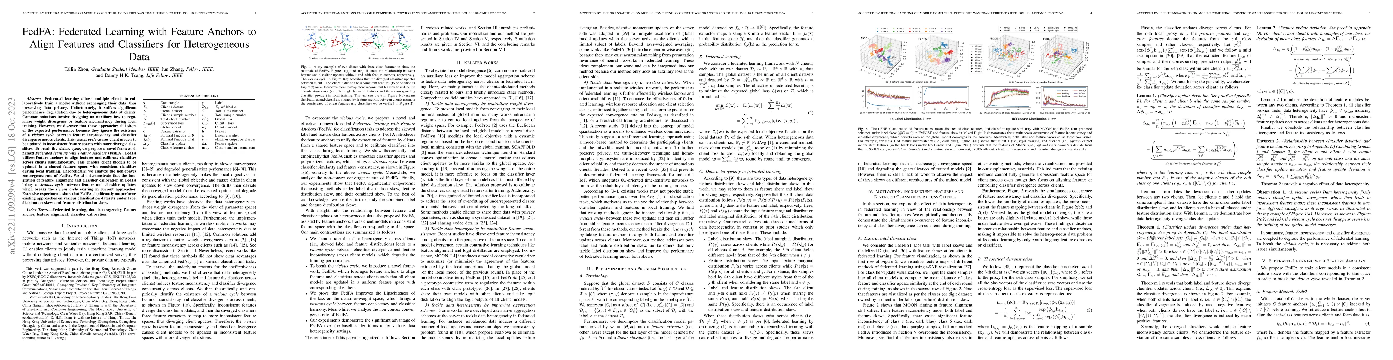 Thumbnail for FedFA: Federated Learning with Feature Anchors to Align Features and
  Classifiers for Heterogeneous Data