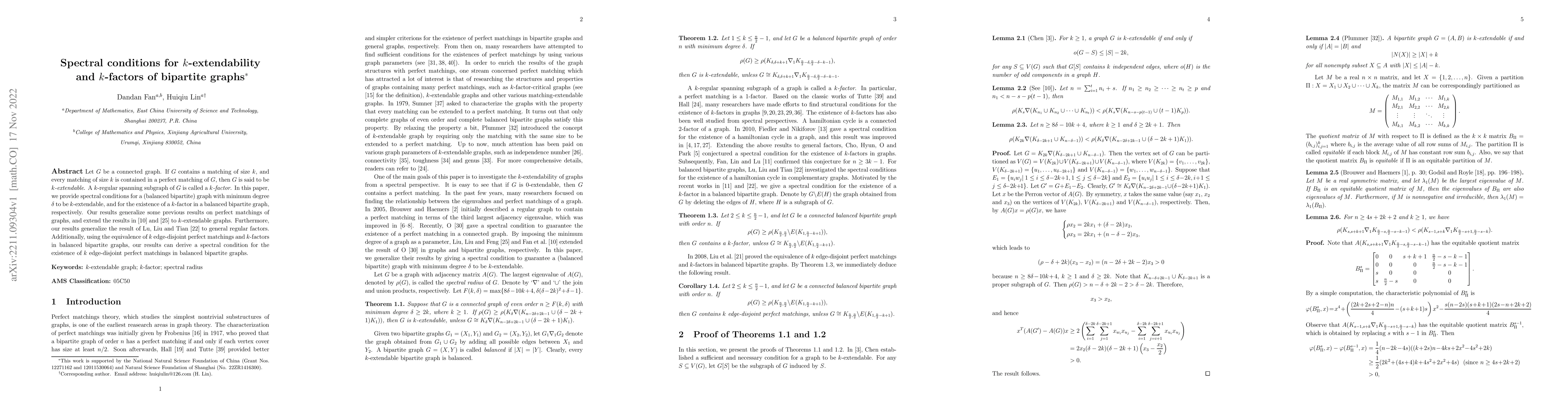 Thumbnail for Spectral conditions for $k$-extendability and $k$-factors of bipartite
  graphs