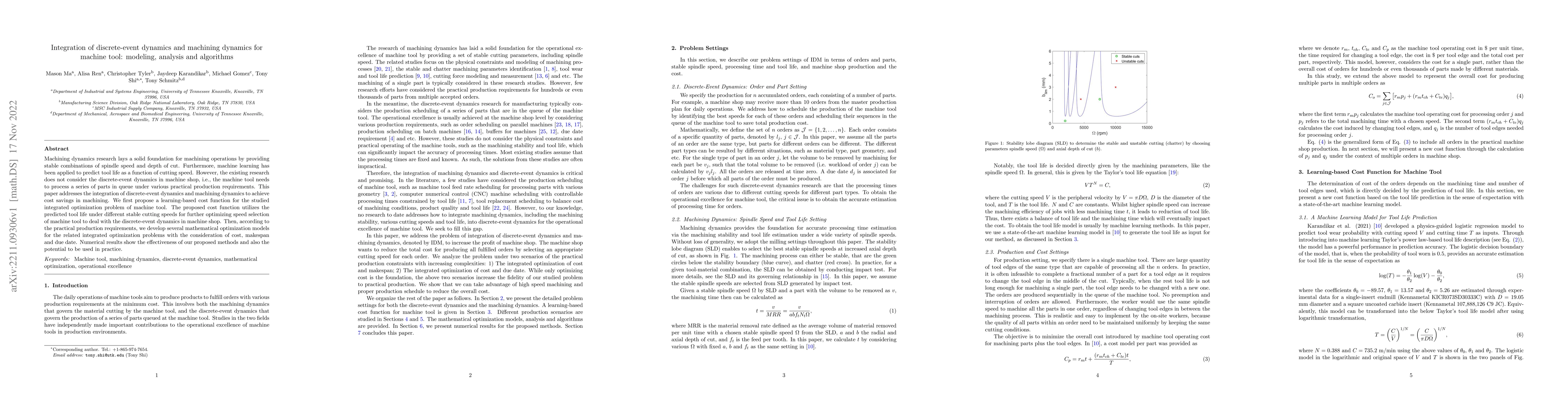 Thumbnail for Integration of discrete-event dynamics and machining dynamics for
  machine tool: modeling, analysis and algorithms