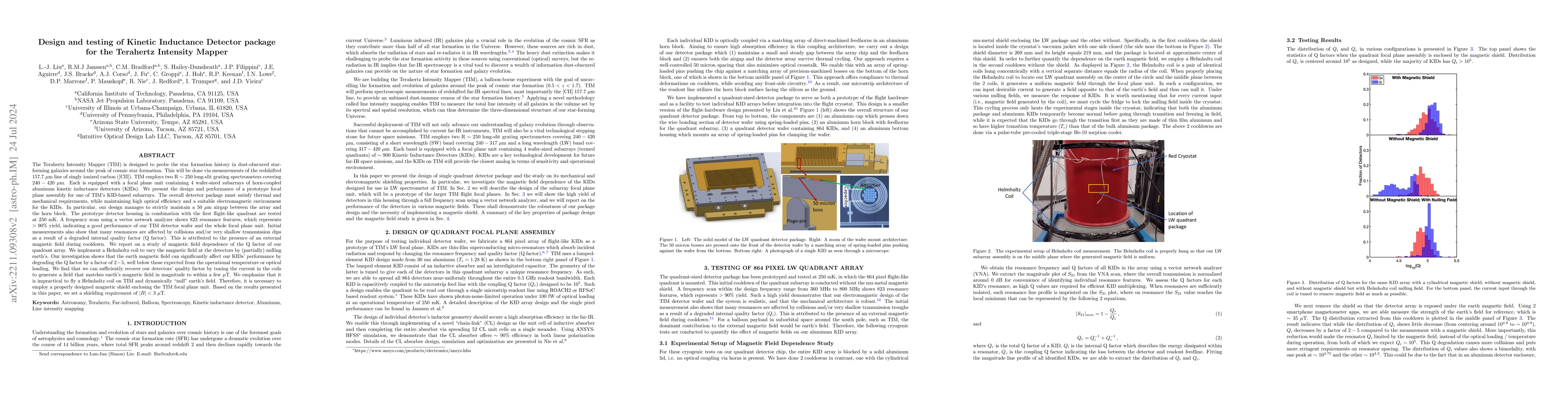 Thumbnail for Design and testing of Kinetic Inductance Detector package for the
  Terahertz Intensity Mapper