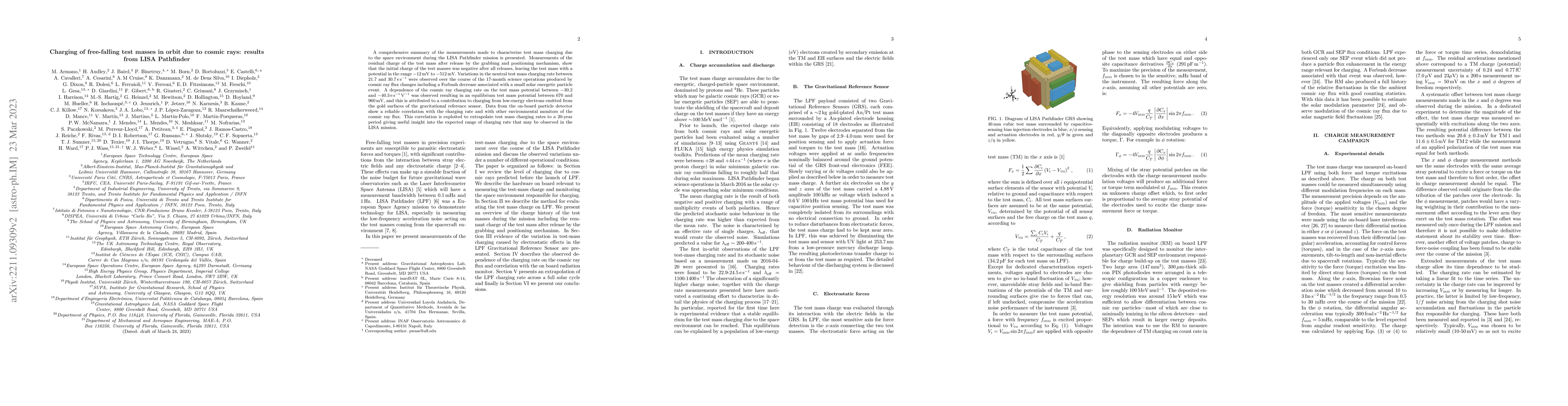 Thumbnail for Charging of free-falling test masses in orbit due to cosmic rays:
  results from LISA Pathfinder