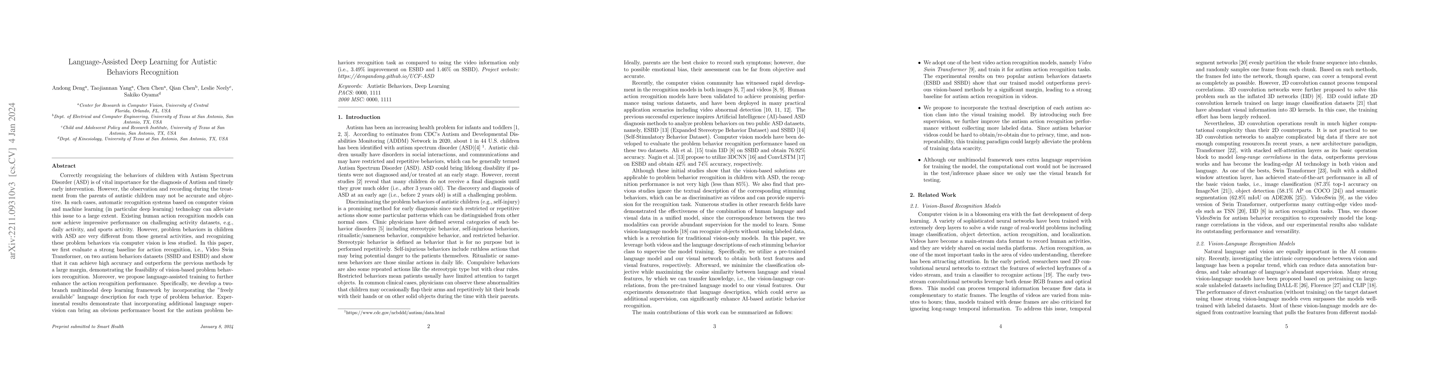 Thumbnail for Language-Assisted Deep Learning for Autistic Behaviors Recognition