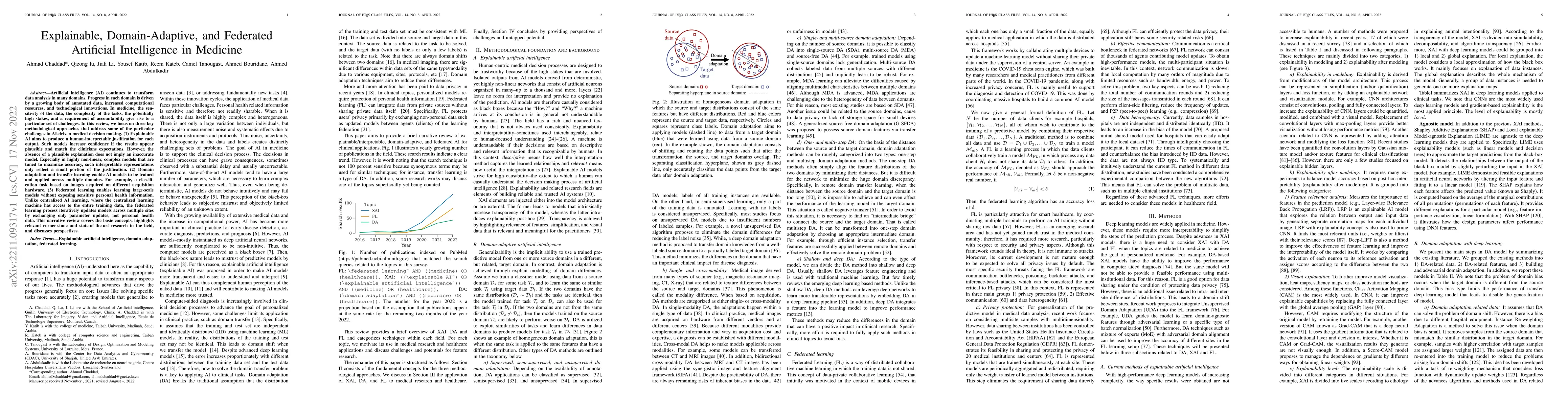 Thumbnail for Explainable, Domain-Adaptive, and Federated Artificial Intelligence in
  Medicine
