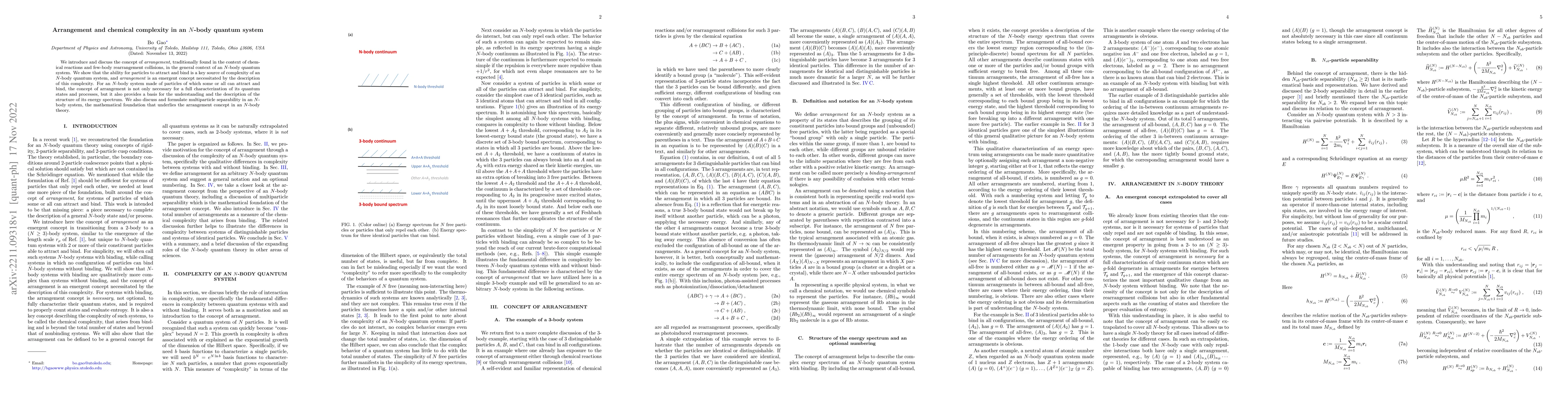 Thumbnail for Arrangement and chemical complexity in an $N$-body quantum system