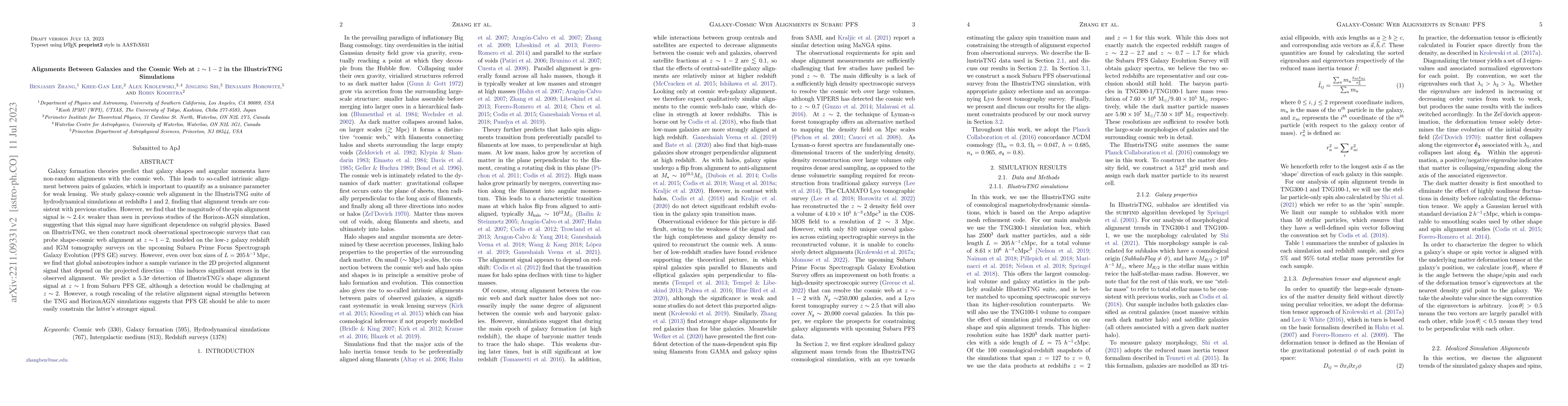 Thumbnail for Alignments Between Galaxies and the Cosmic Web at $z \sim 1-2$ in the
  IllustrisTNG Simulations