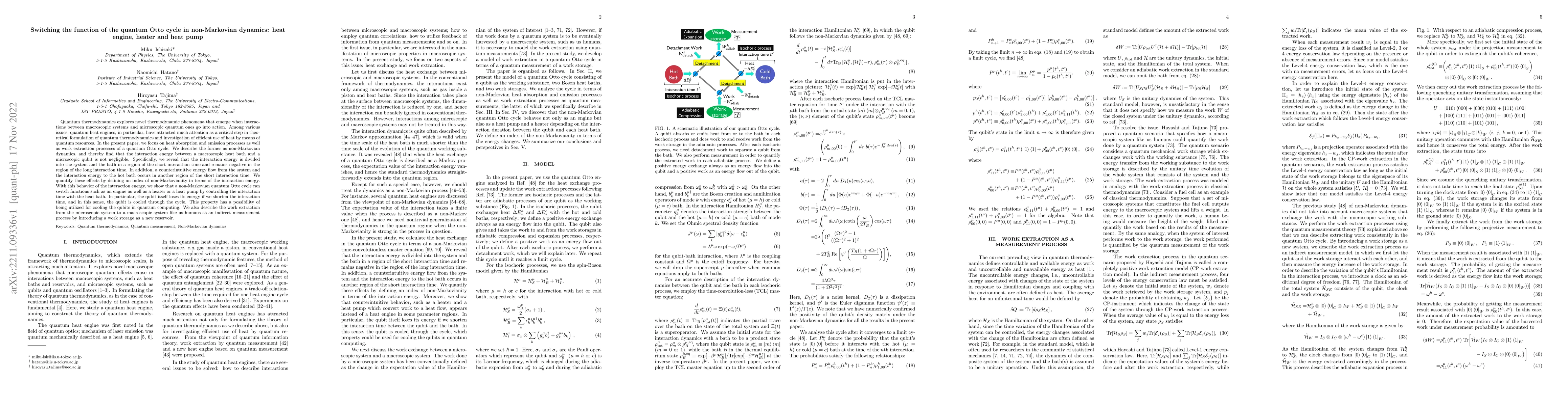Thumbnail for Switching the function of the quantum Otto cycle in non-Markovian
  dynamics: heat engine, heater and heat pump