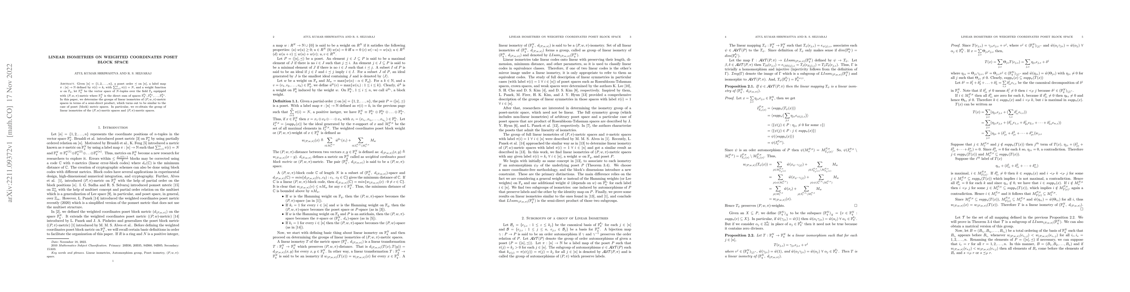 Thumbnail for Linear isometries on Weighted Coordinates Poset Block Space
