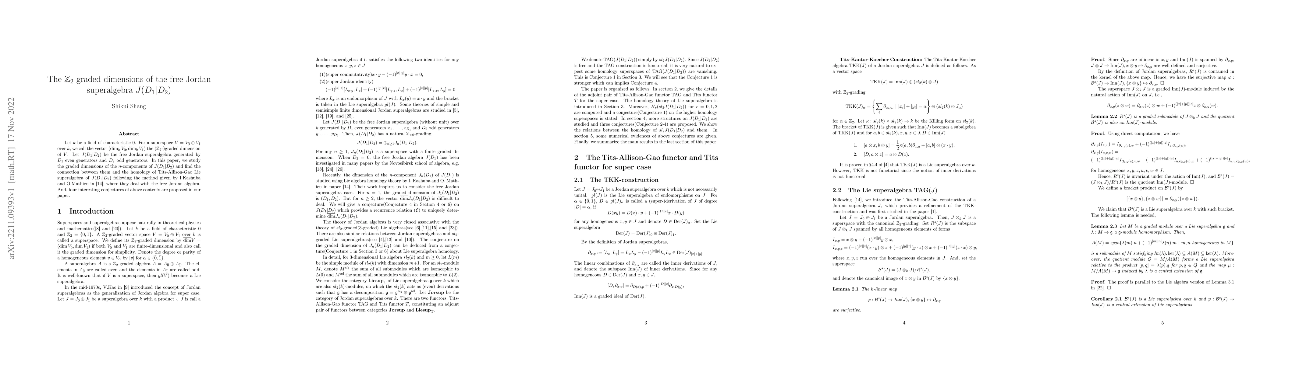 Thumbnail for The ${\mathbb Z}_2$-graded dimensions of the free Jordan superalgebra
  $J(D_1|D_2)$