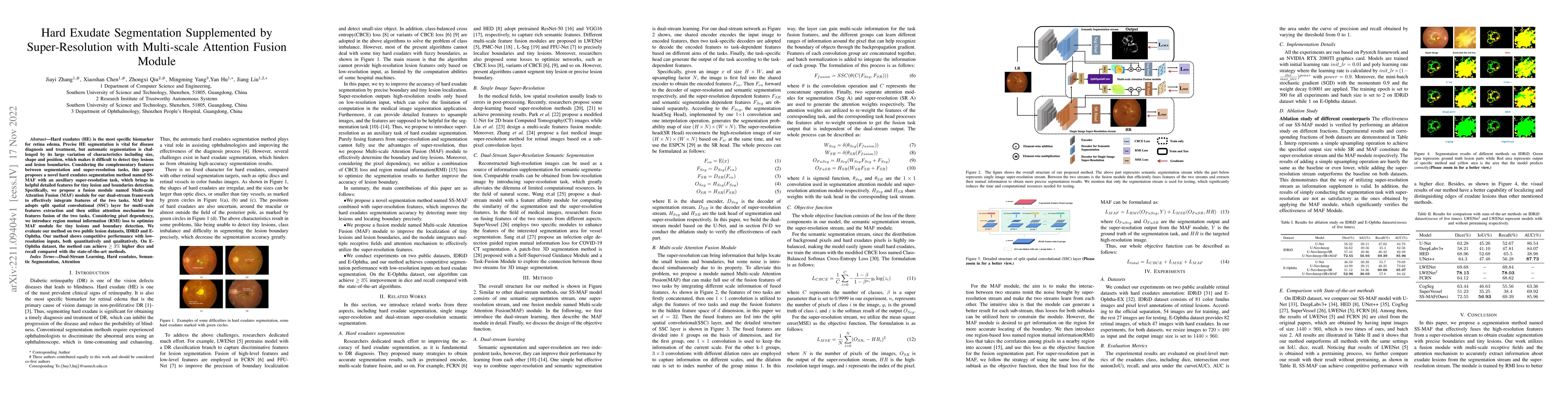 Thumbnail for Hard Exudate Segmentation Supplemented by Super-Resolution with
  Multi-scale Attention Fusion Module