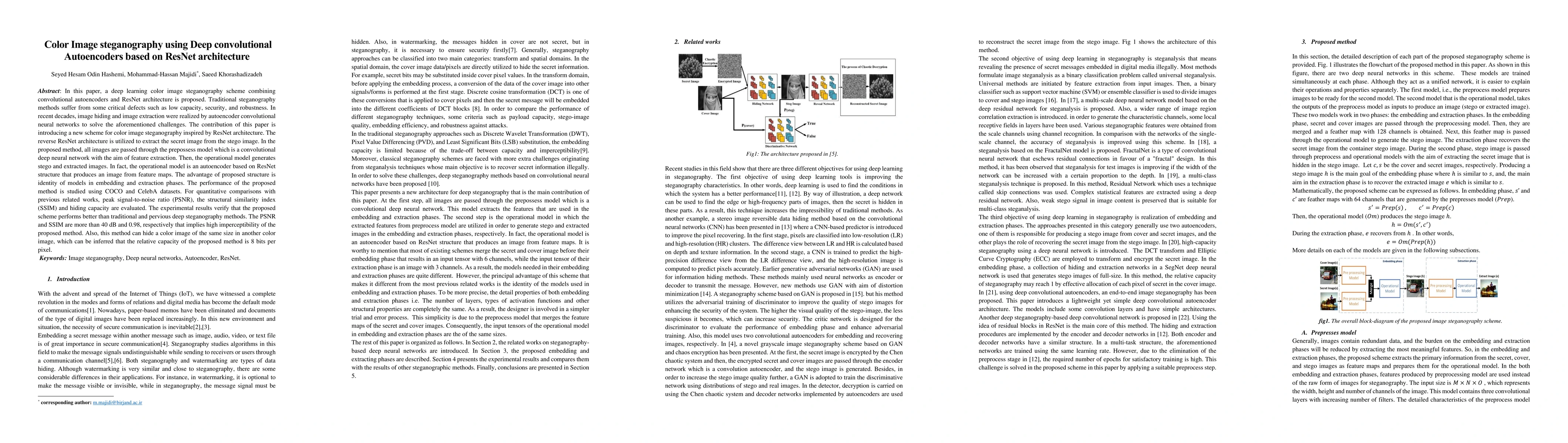 Thumbnail for Color Image steganography using Deep convolutional Autoencoders based on
  ResNet architecture