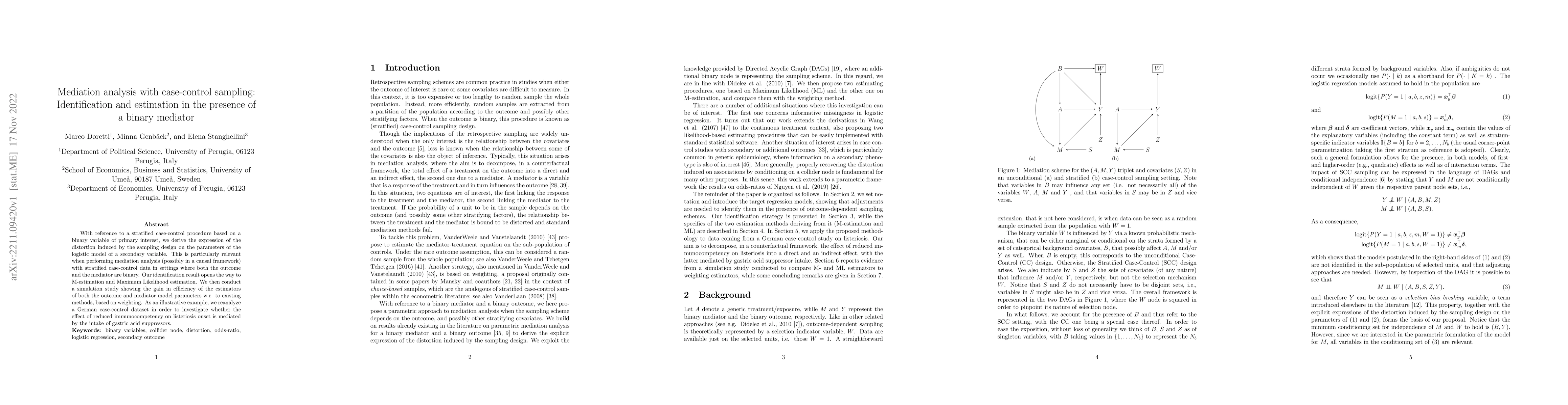 Thumbnail for Mediation analysis with case-control sampling: Identification and
  estimation in the presence of a binary mediator