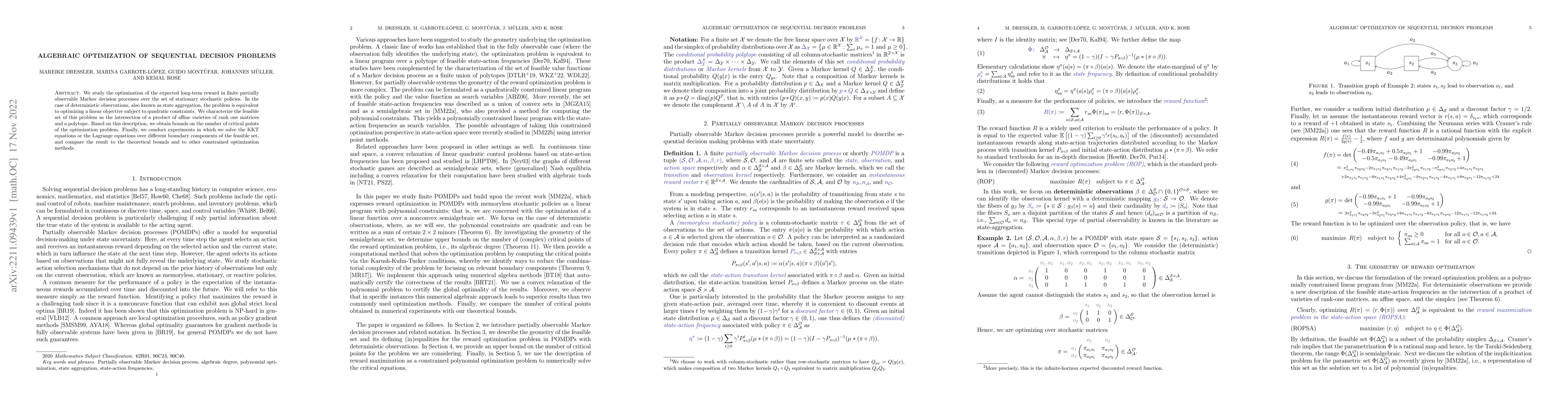 Thumbnail for Algebraic optimization of sequential decision problems