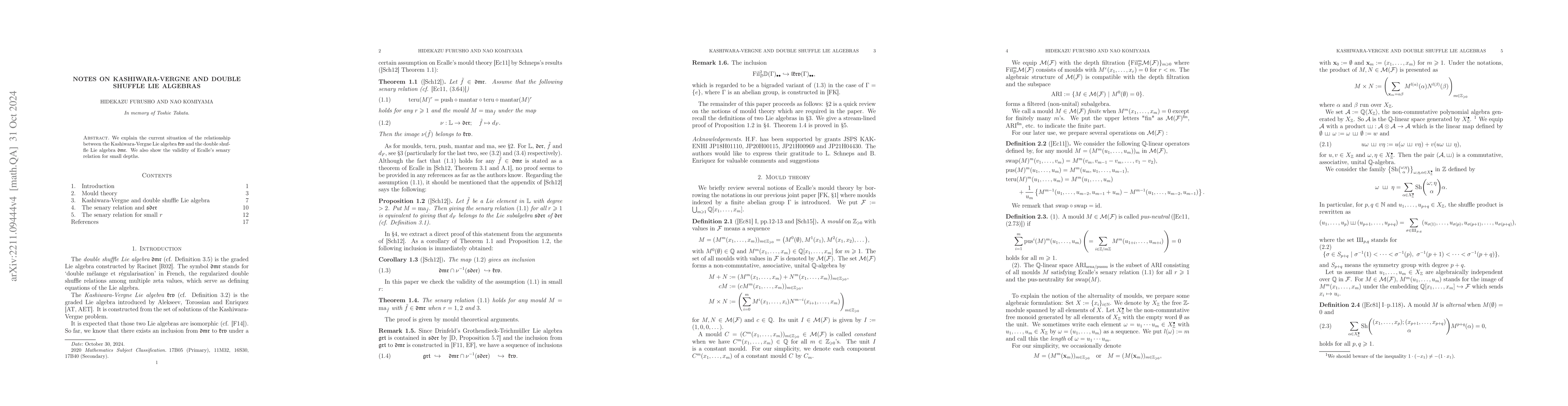 Thumbnail for Notes on Kashiwara-Vergne and double shuffle Lie algebras
